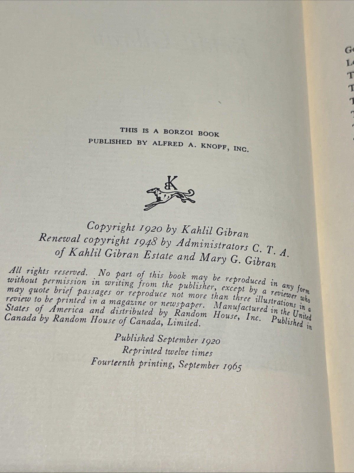 The Forerunner His Parables and  Poems Kahlil Gibran 14th Printing 1965