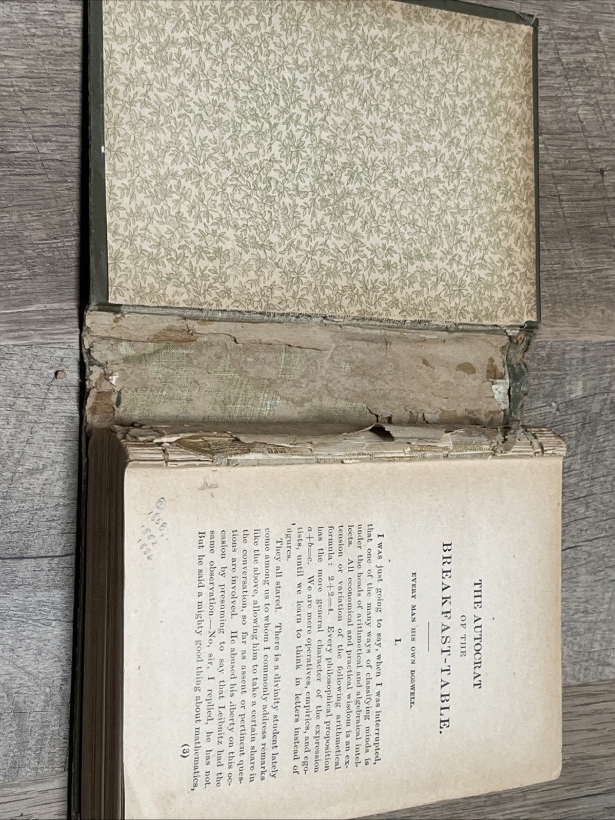 The Autocrat of the Breakfast Table by Oliver Wendell Holmes 1858- Missing Pages