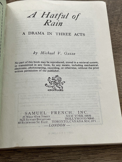A Hatful of Rain Michael V. Gazzo ~ Acting Edition ~ Script Play ~ 1984