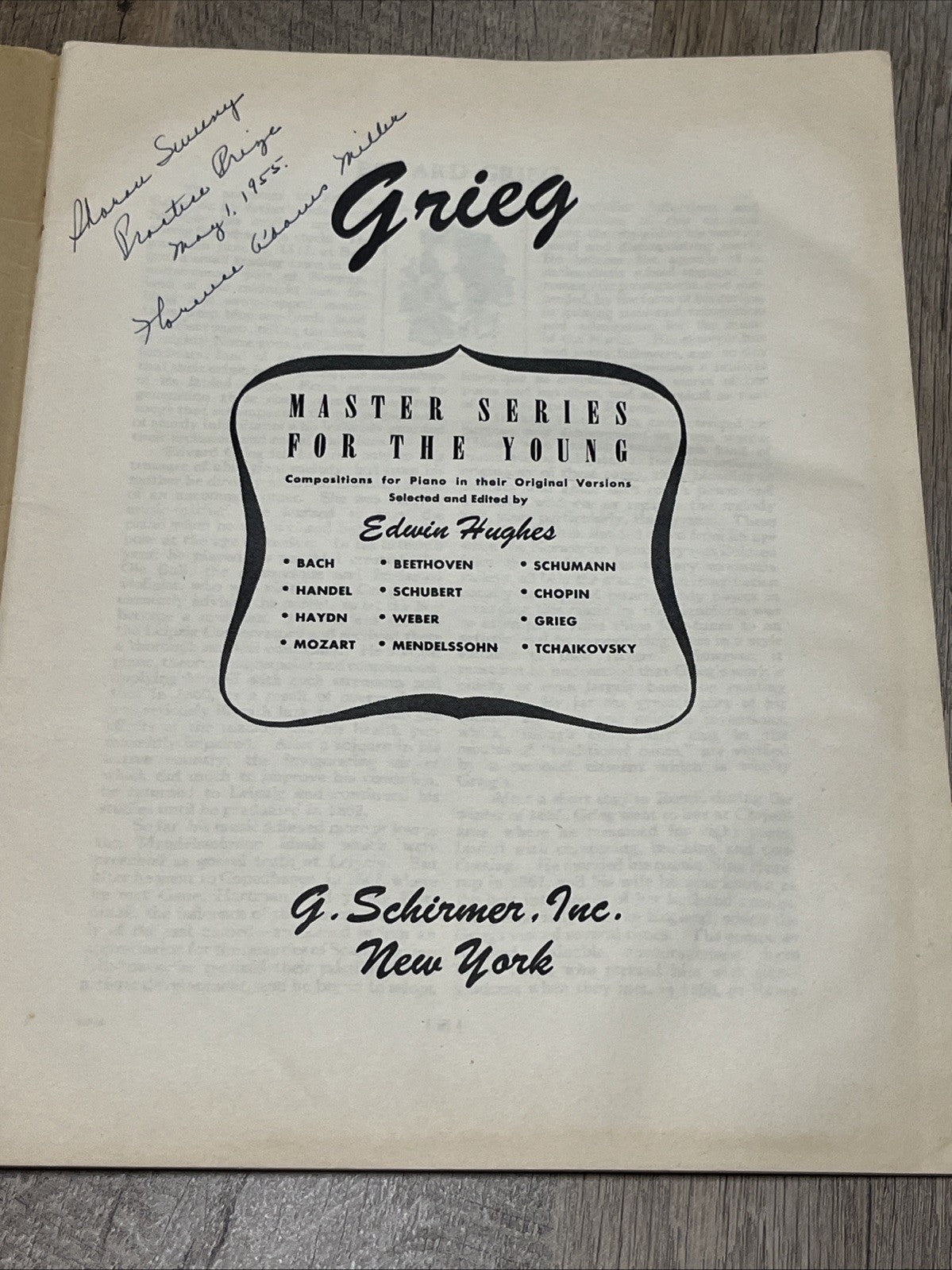 Edvard Grieg Master Series for the Young Edited by Edwin Hughes G. Schirmer.Bach