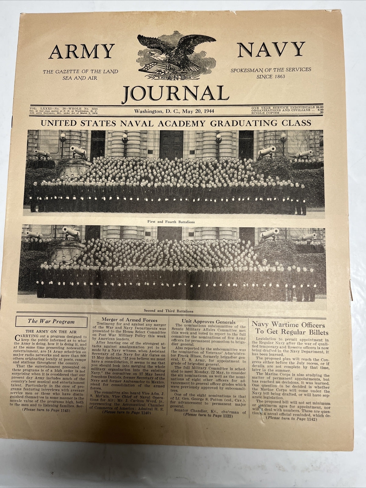 Army Navy Journal Washington DC Vol. 81, No 38, May 20, (1944)