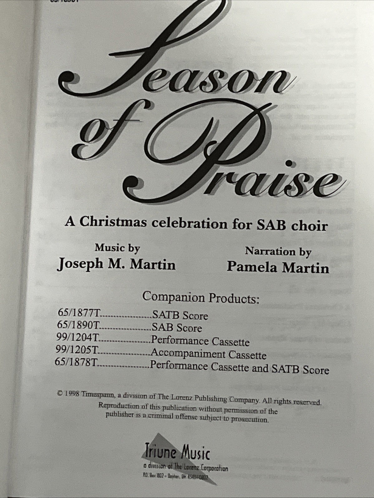Lot Of 8 Season of Praise A Christmas Celebration for SATB Choir