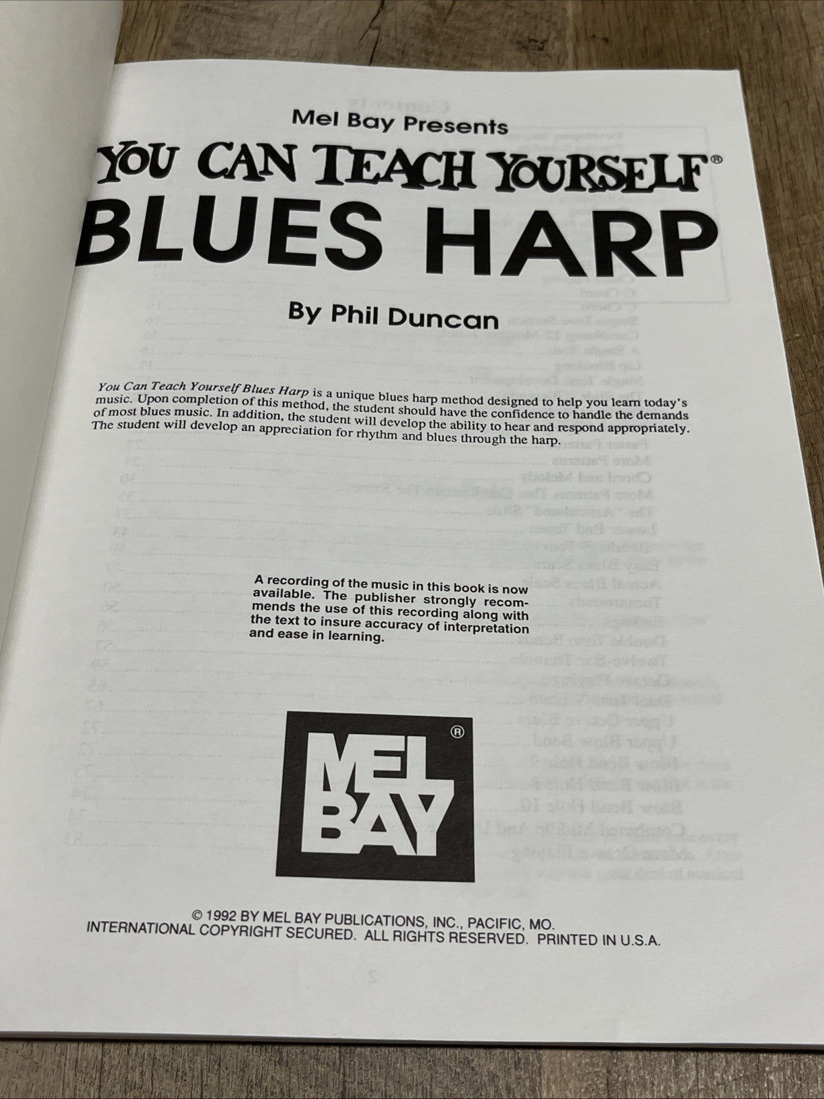 May Bay You Can Teach Yourself Blues Harp BY PHIL DUNCAN MB94698