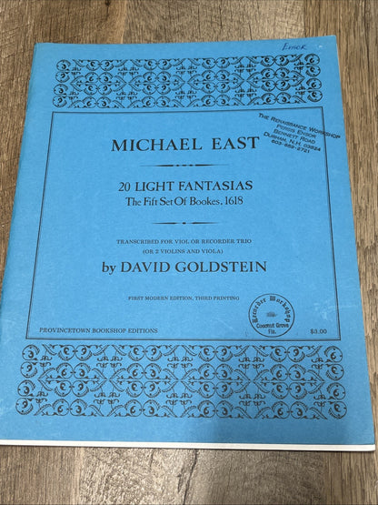 MICHAEL EAST 20 LIGHT FANTASIAS The Fifth Set Of Books, 1618  (1969)