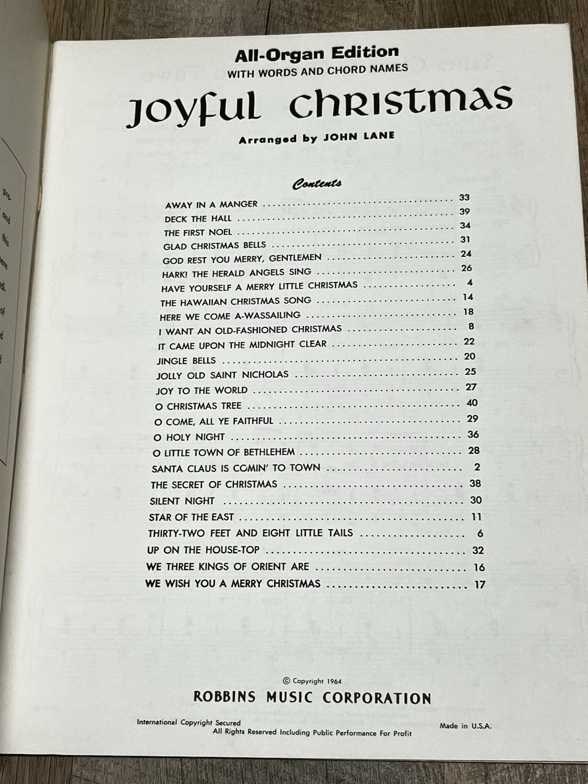 JOYFUL CHRISTMAS All-Organ Ed Songbook Sheet Music 1964 Holiday Carols Songs