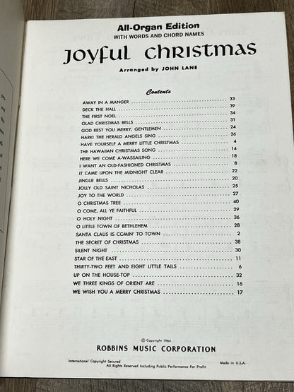 JOYFUL CHRISTMAS All-Organ Ed Songbook Sheet Music 1964 Holiday Carols Songs