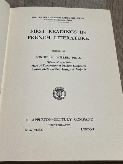 First Readings in French Literature 1st Edition by Minnie M. Miller 1940