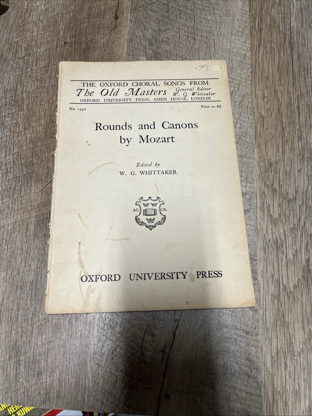 The Oxford Choral Songs from The OLD MASTERS Rounds And Canons By Mozart 1928