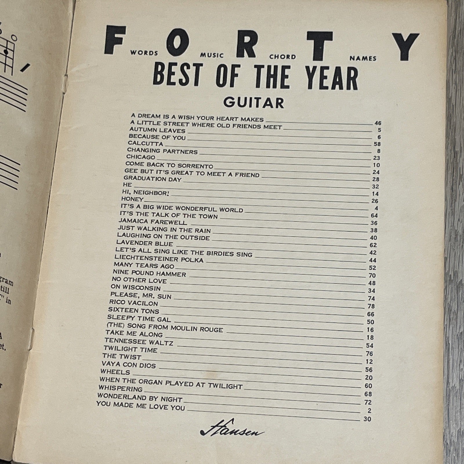 Forty Best Of The Year For Guitar Song Sheet Book 1962 Words, Music,Chord, Names