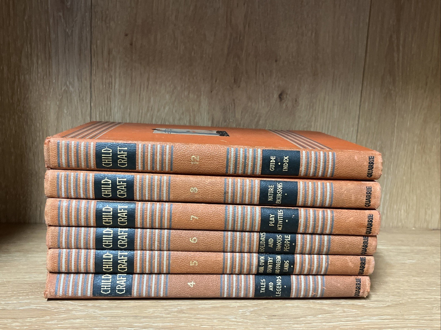 Vintage 1947 Childcraft Book Lot of 6 Set Orange, Volumes 4/5/6/7/8/12