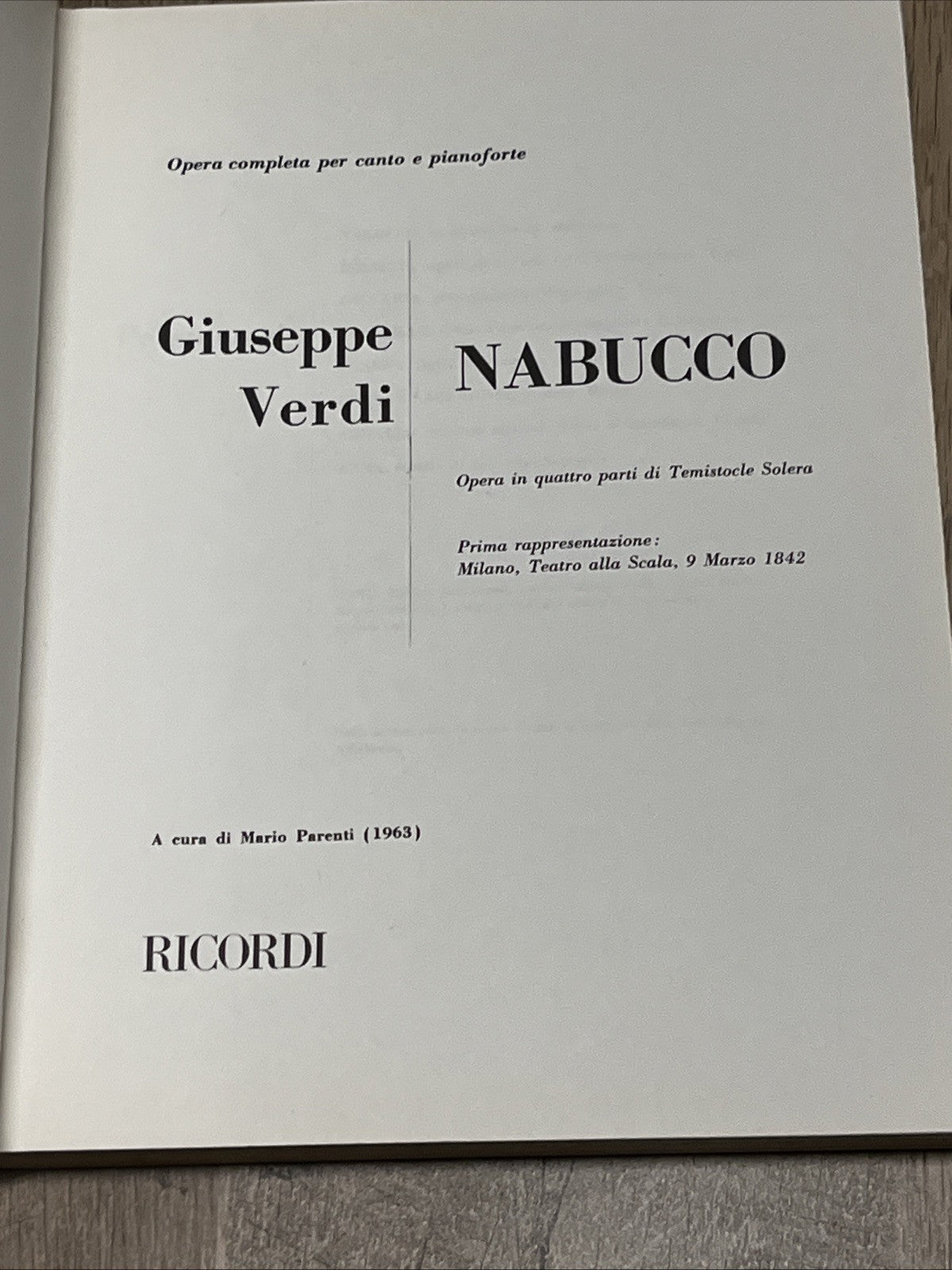 Nabucco: Ricordi Opera Vocal Score Series Giuseppe Verdi 1981 Paperback Ed