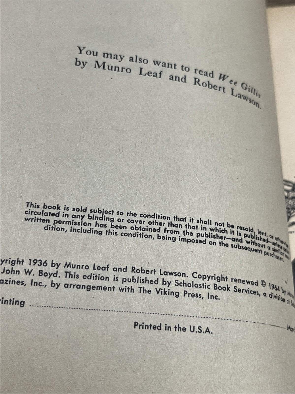 The Story of Ferdinand Munro Leaf 1964 Scholastic Book Services Paperback