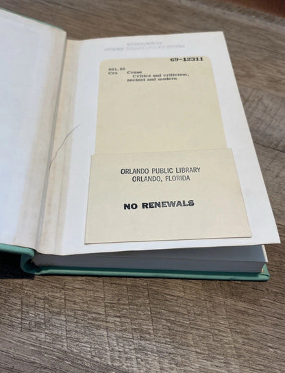 Critics and Criticism Essays in method by R.S.Crane (Abridged Edition 1963 Ex Lb