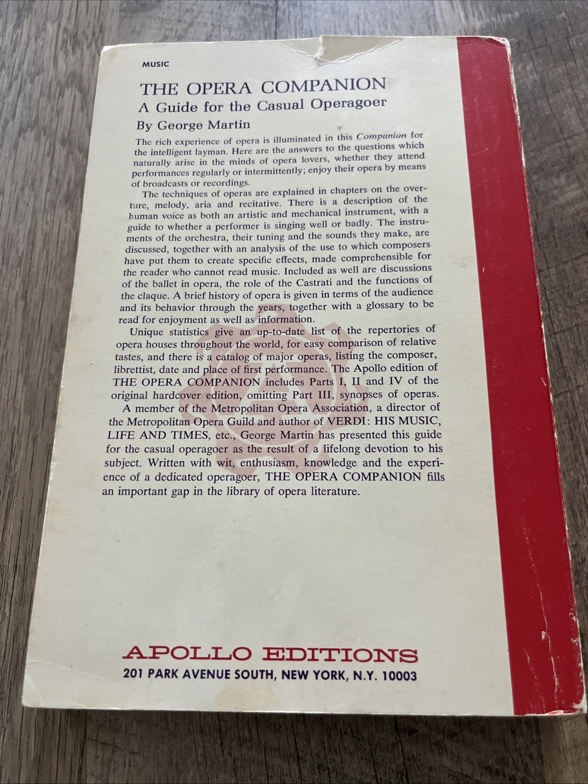 The Opera Companion: A Guild For The Casual Operagoer By Martin George . Classic