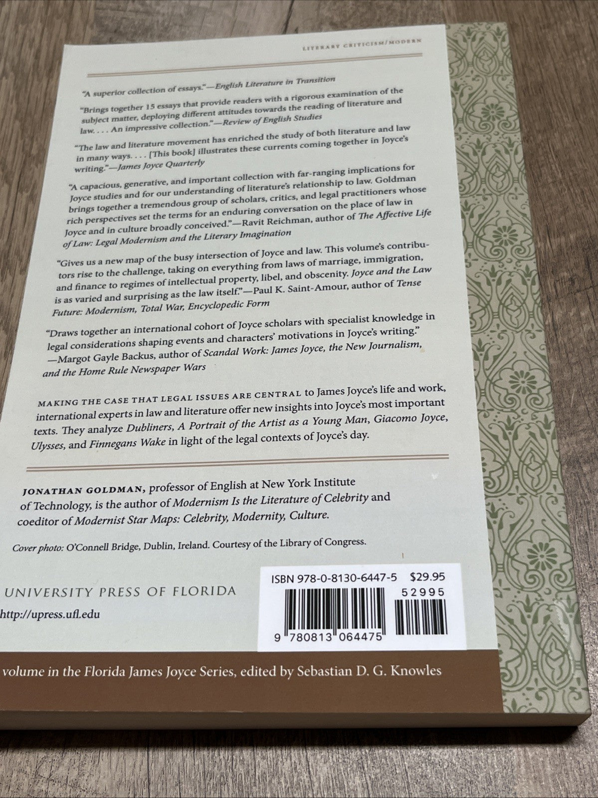 Joyce and the Law, Jonathan Goldman,  1st Paperback Edition Like New Used