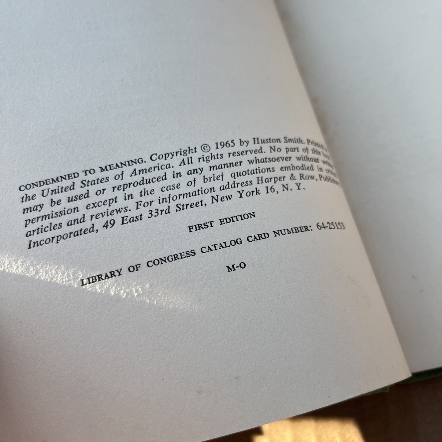 Condemned to Meaning Huston Smith 1st Edition 1965 Harper & Row Hardcover