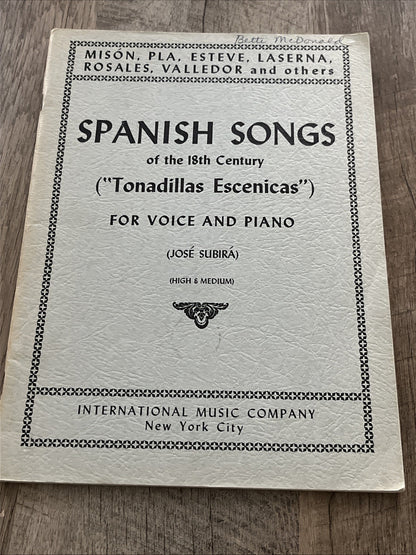 Spanish Songs of 18th Century ( Tonadillaa Escenicas) For Voice & Piano ESP/ EN