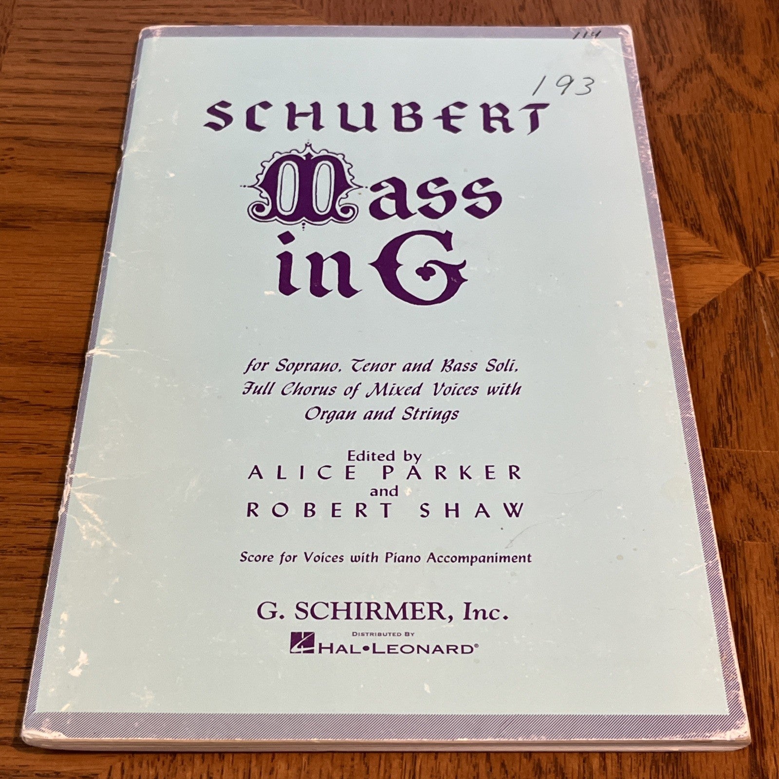 Schubert Mass In G Soprano Tenor Bass Full Chorus Organ Strings E 11954