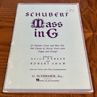Schubert Mass In G Soprano Tenor Bass Full Chorus Organ Strings E 11954