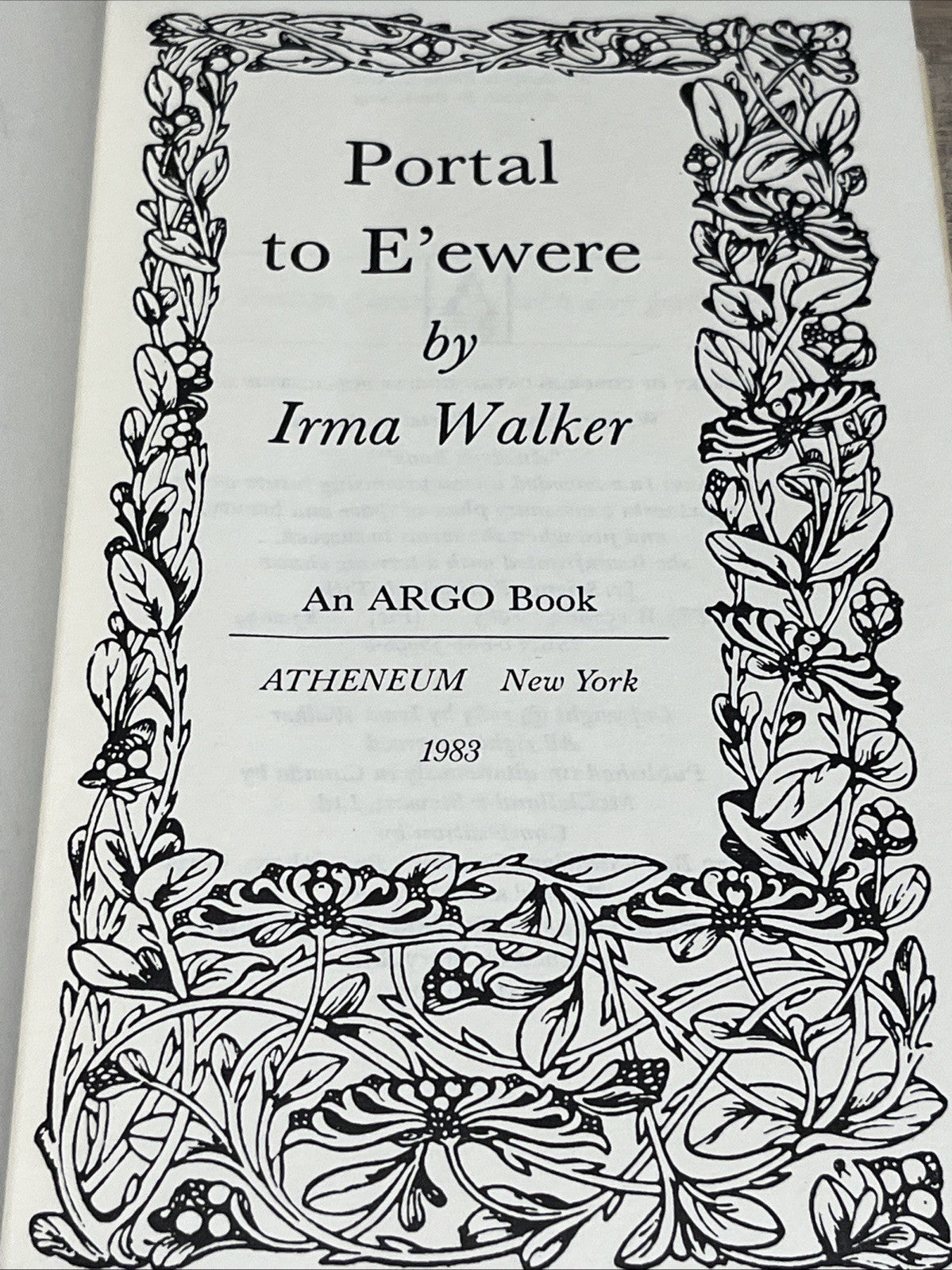 Portal to E'ewere Irma Walker, 1st edition 1983 Vintage Novel