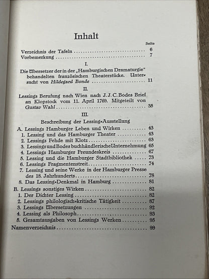 Lessing und Hamburg Festgabe Zur Zweihundertjahrfeier Erstausgabe 1729-1929