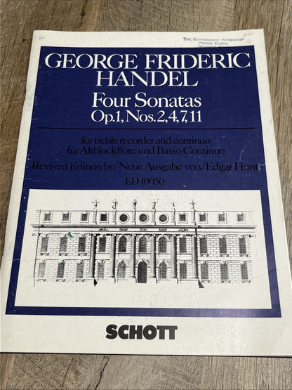 GEORGE FRIDERIC HANDEL Four Sonatas Op.1, Nos.2,4,7,11 For Treble Recorder & Con