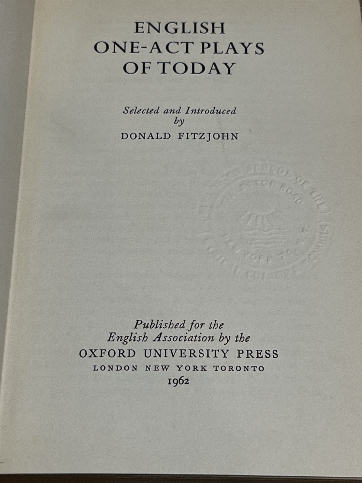 English One-Act Plays of Today 1st Edition Donald Fitzjohn - 1962