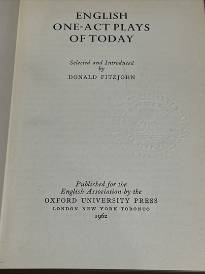 English One-Act Plays of Today 1st Edition Donald Fitzjohn - 1962