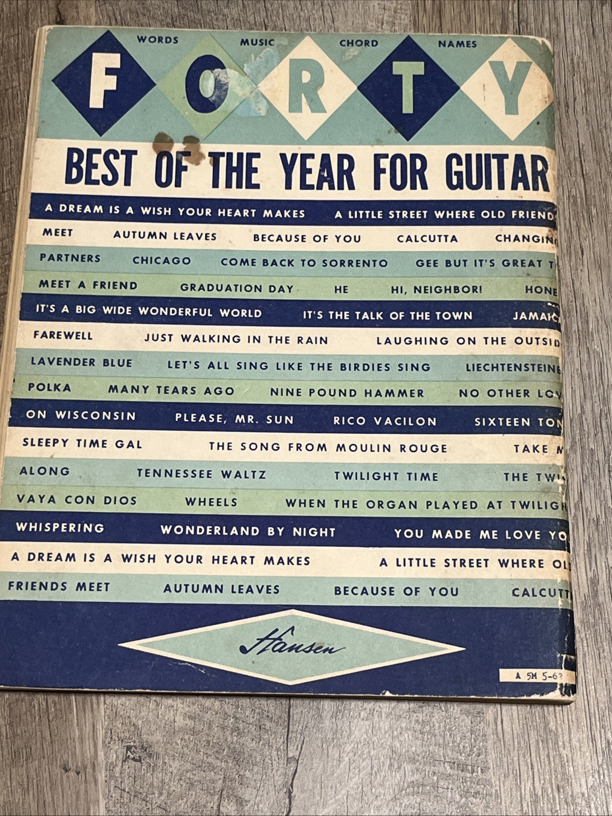 Forty Best Of The Year For Guitar Song Sheet Book 1962 Words, Music,Chord, Names
