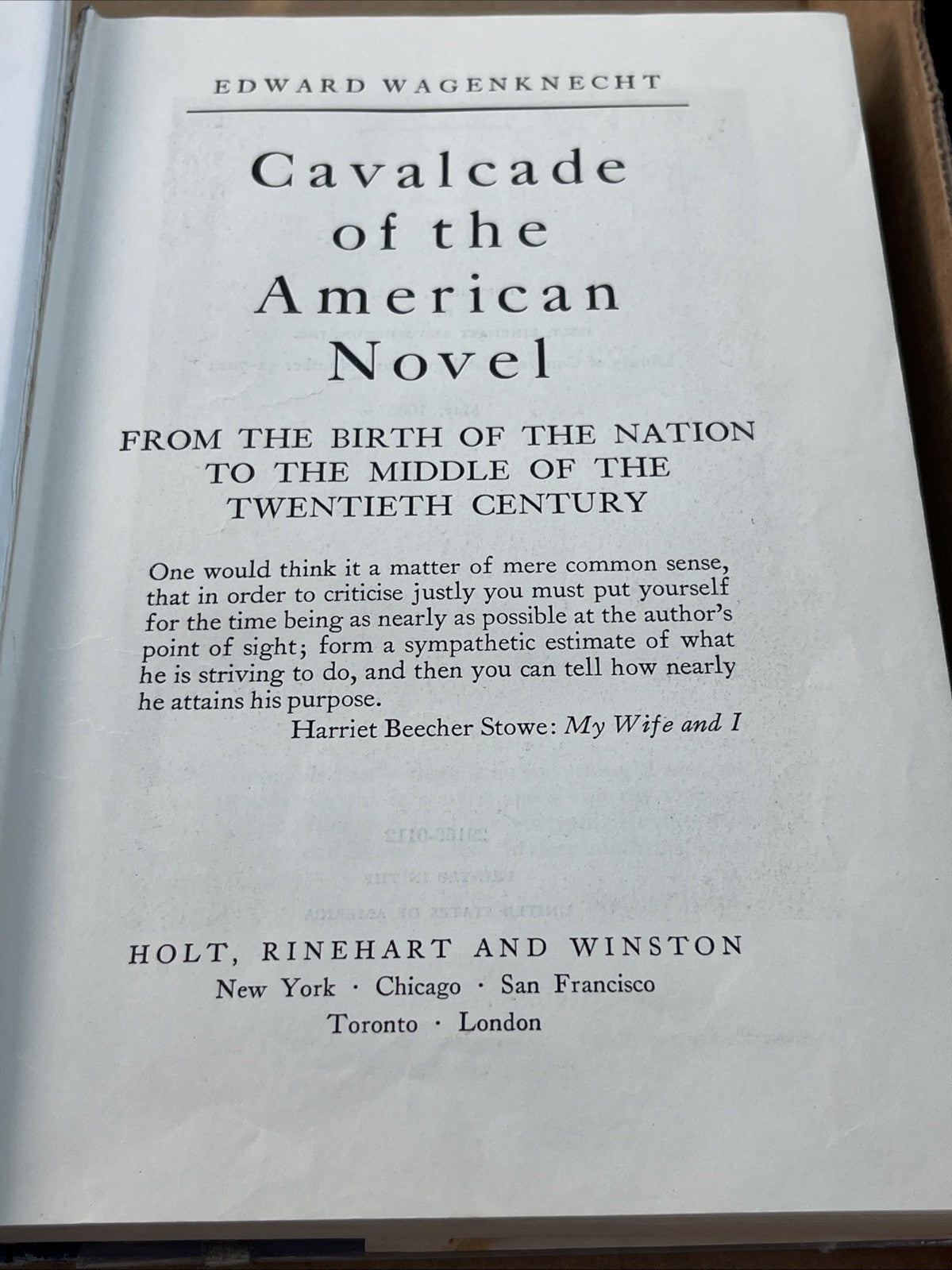 Calvalcade of the American Novel by Edward Wagenknecht (1965)