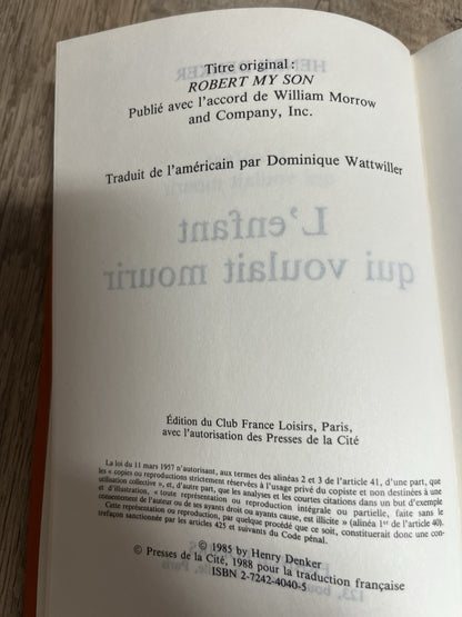 L’ENEANT QUI VOULAIT MOURIR Henry Denker