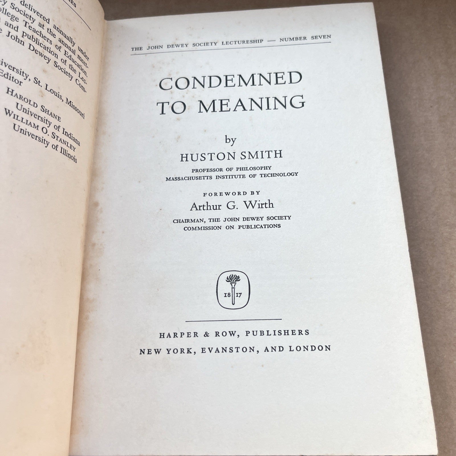 Condemned to Meaning Huston Smith 1st Edition 1965 Harper & Row Hardcover
