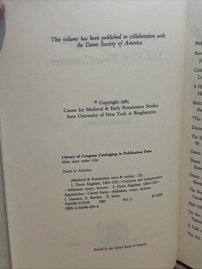 Bartlett Giamatti, A. (Ed.) Dante In America: The First Two Centuries / Edited