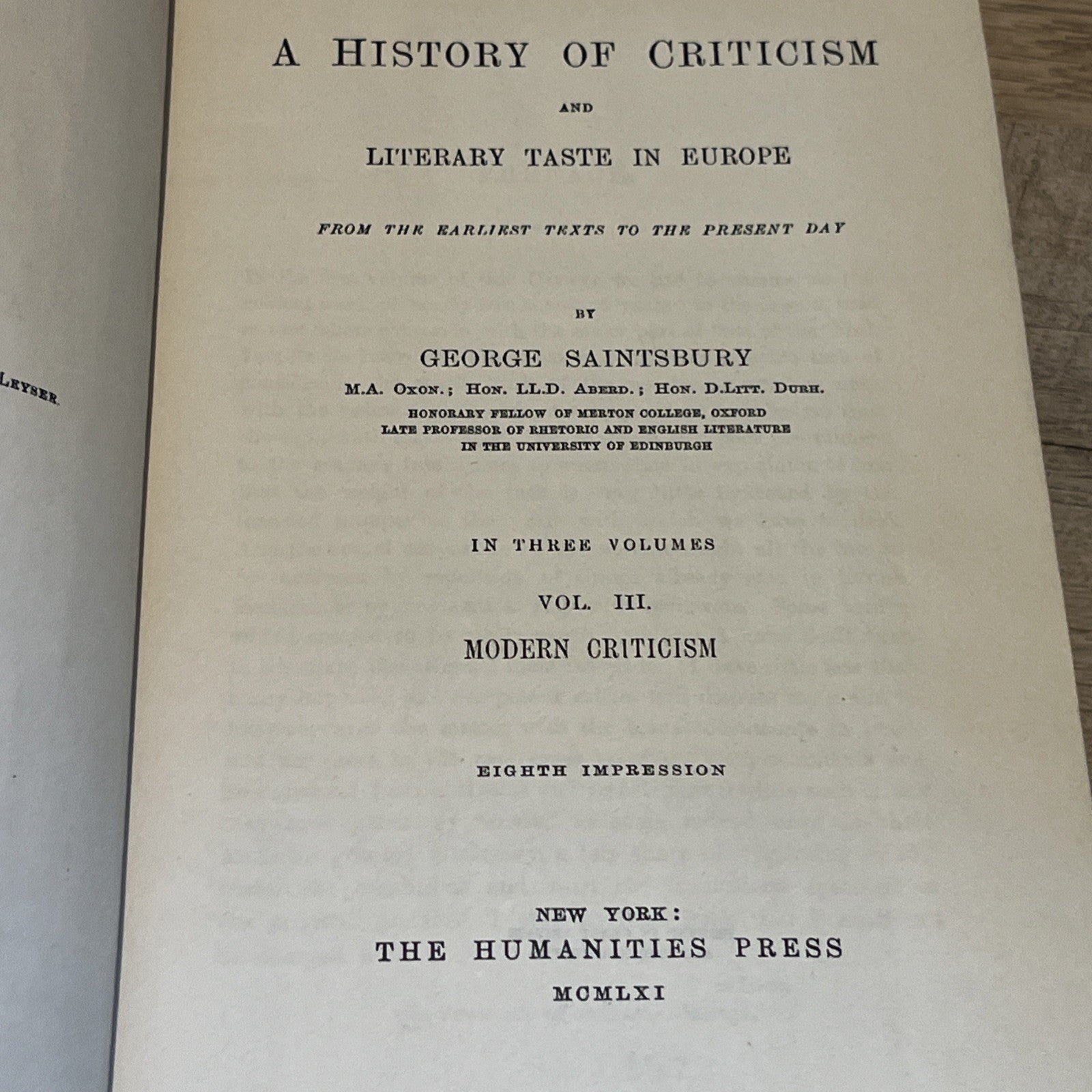 History of Criticism and Literary Taste in Europe Vol 3 by George Saintsbury