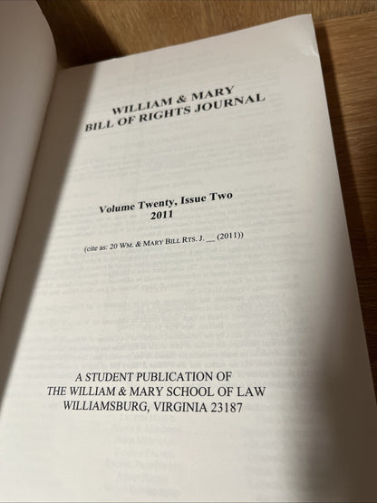 William & Mary Bill of Rights Journal Volume 21, Issue 2 & 4, Vol. 20 Issue 1 &2