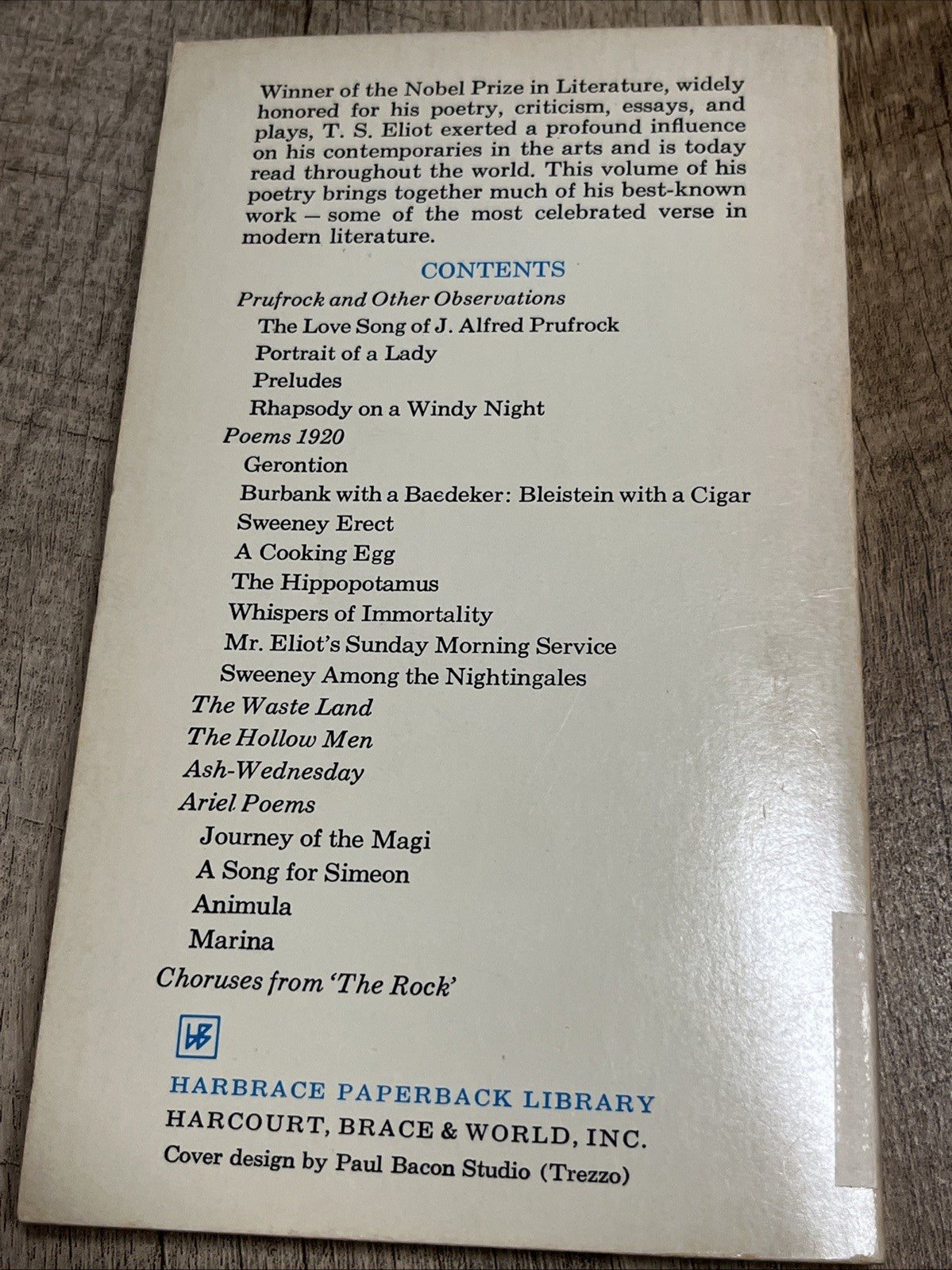 Selected Poems by T. S. Eliot (1964, Trade Paperback) excellent