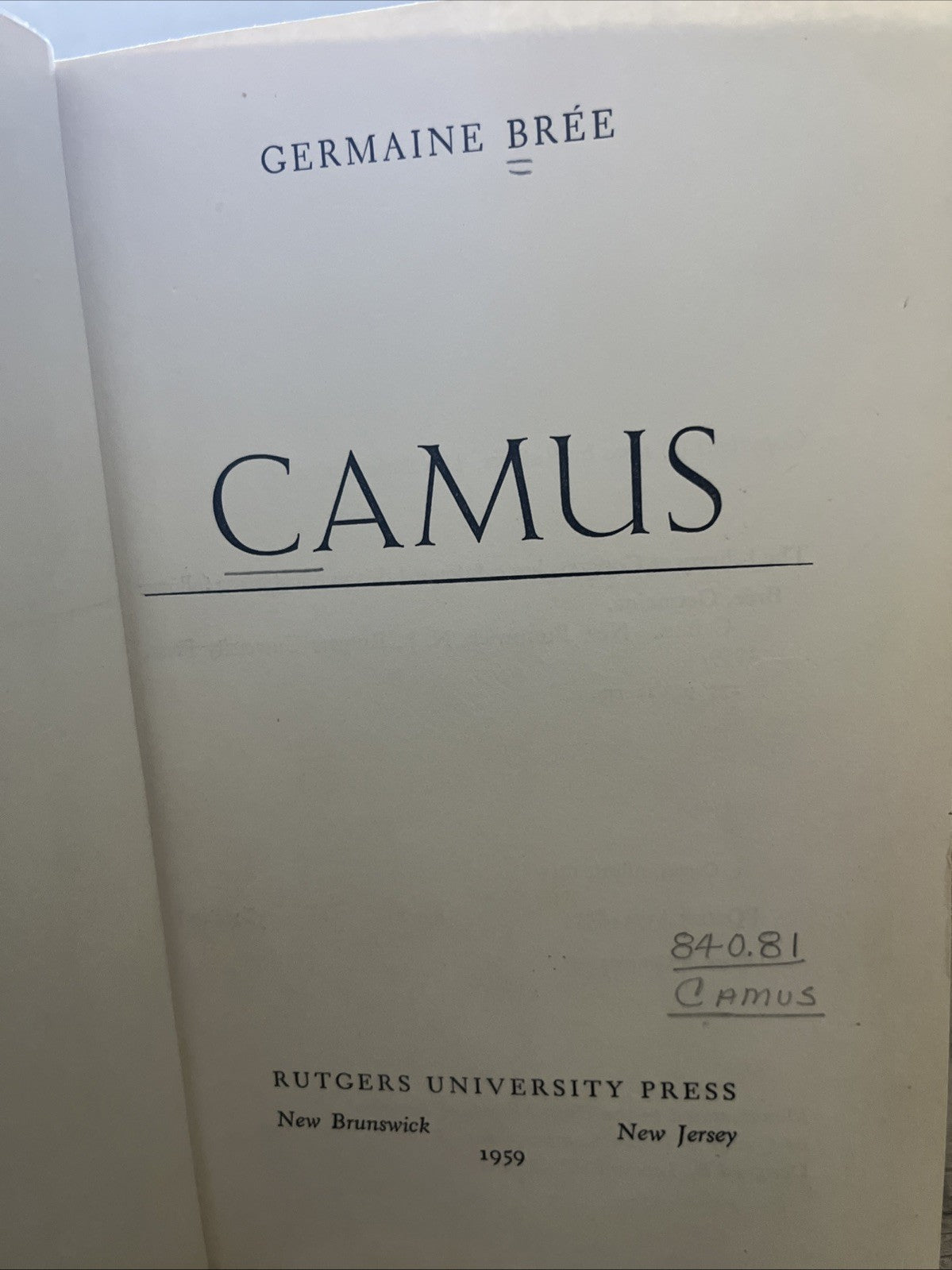 Germaine BREE / Camus 1959