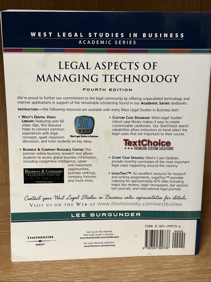 Legal Aspects of Managing Technology 4th Edition Burgunder, Lee B.