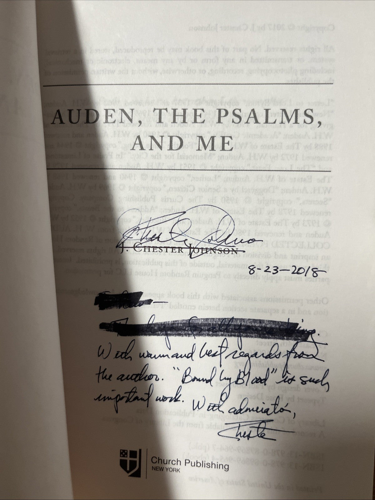 Auden, The Psalms, and Me By J. Chester Johnson ( Signed & Inscribed)