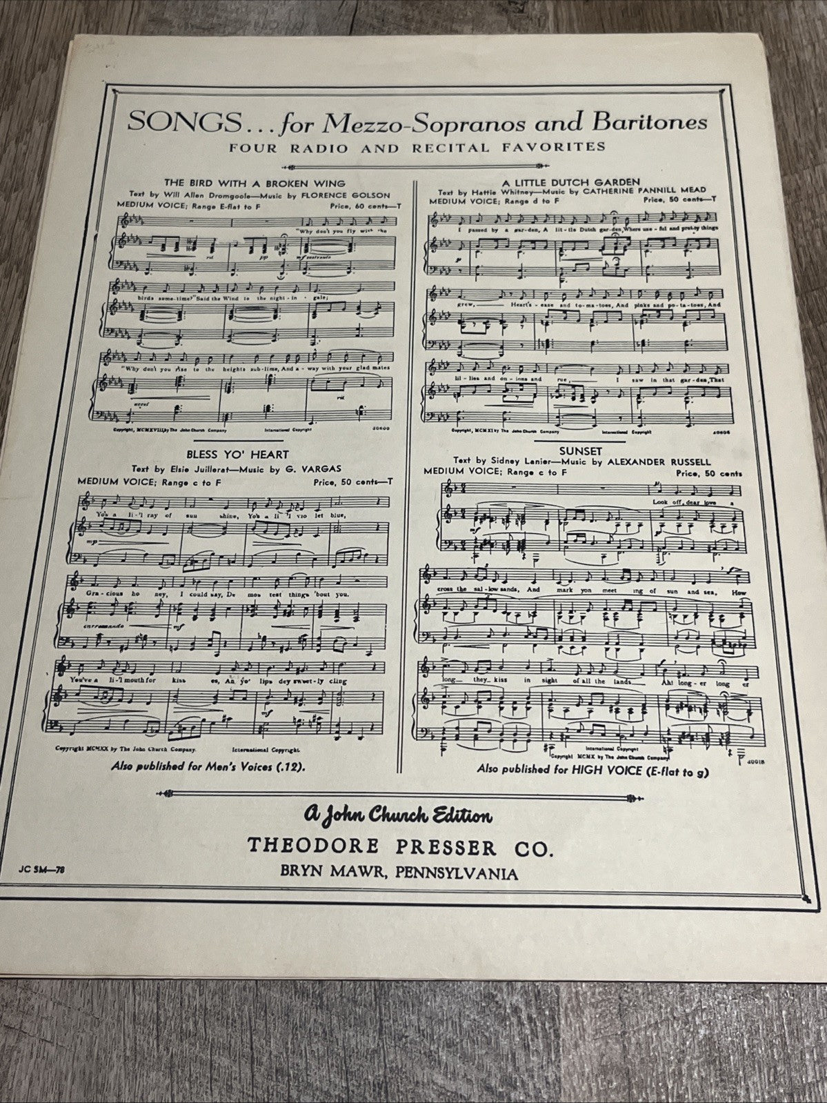 I Shall Not Pass Again This Way By Stanley S. Effinger 1924 Low Voice Music