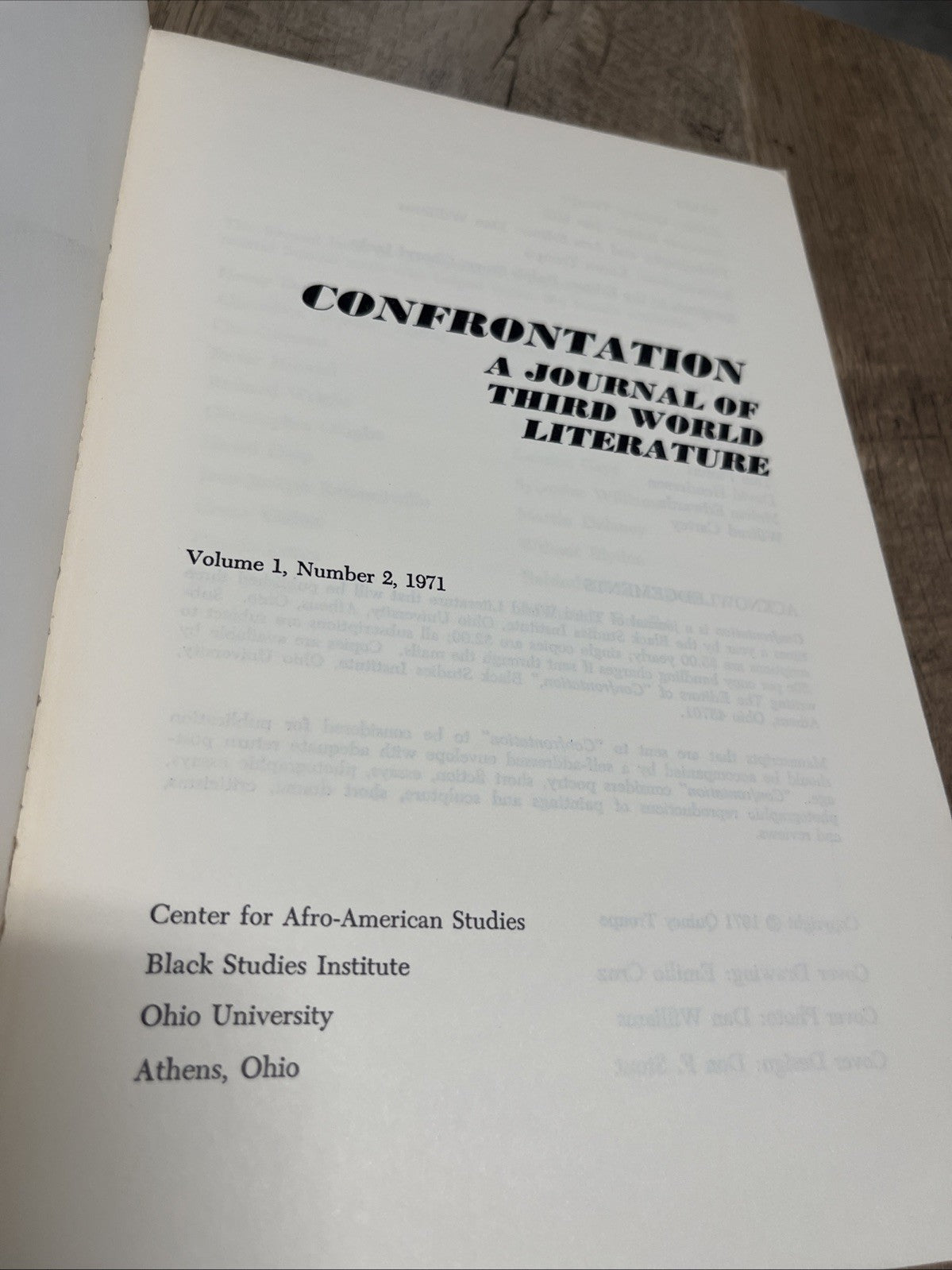 CONFRONTATION 1st Edition 1971 vol. 1 No 2: A Journal of Third world Literature