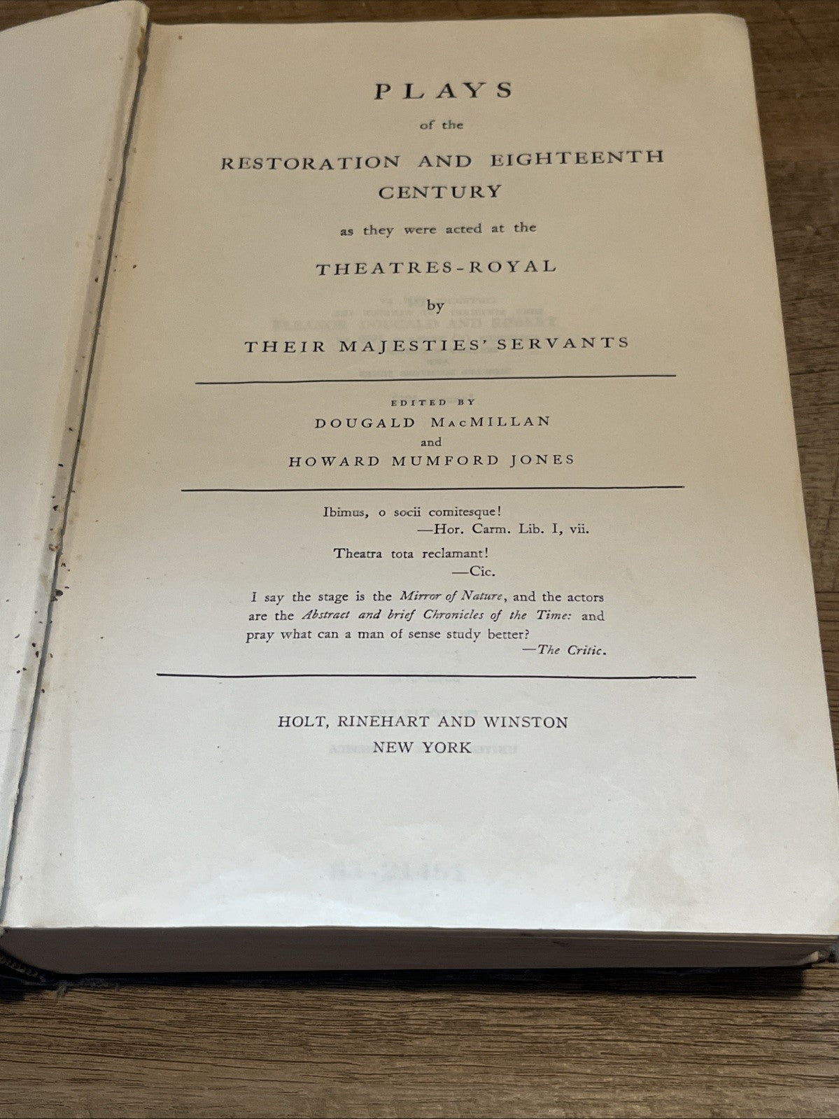 Plays Of The Restoration And Eighteenth Century Macmillan And Jones  ( 1962 )