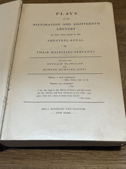 Plays Of The Restoration And Eighteenth Century Macmillan And Jones  ( 1962 )
