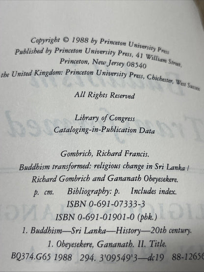 Buddhism Transformed : Religious Change in Sri Lanka 1st Edition 1988