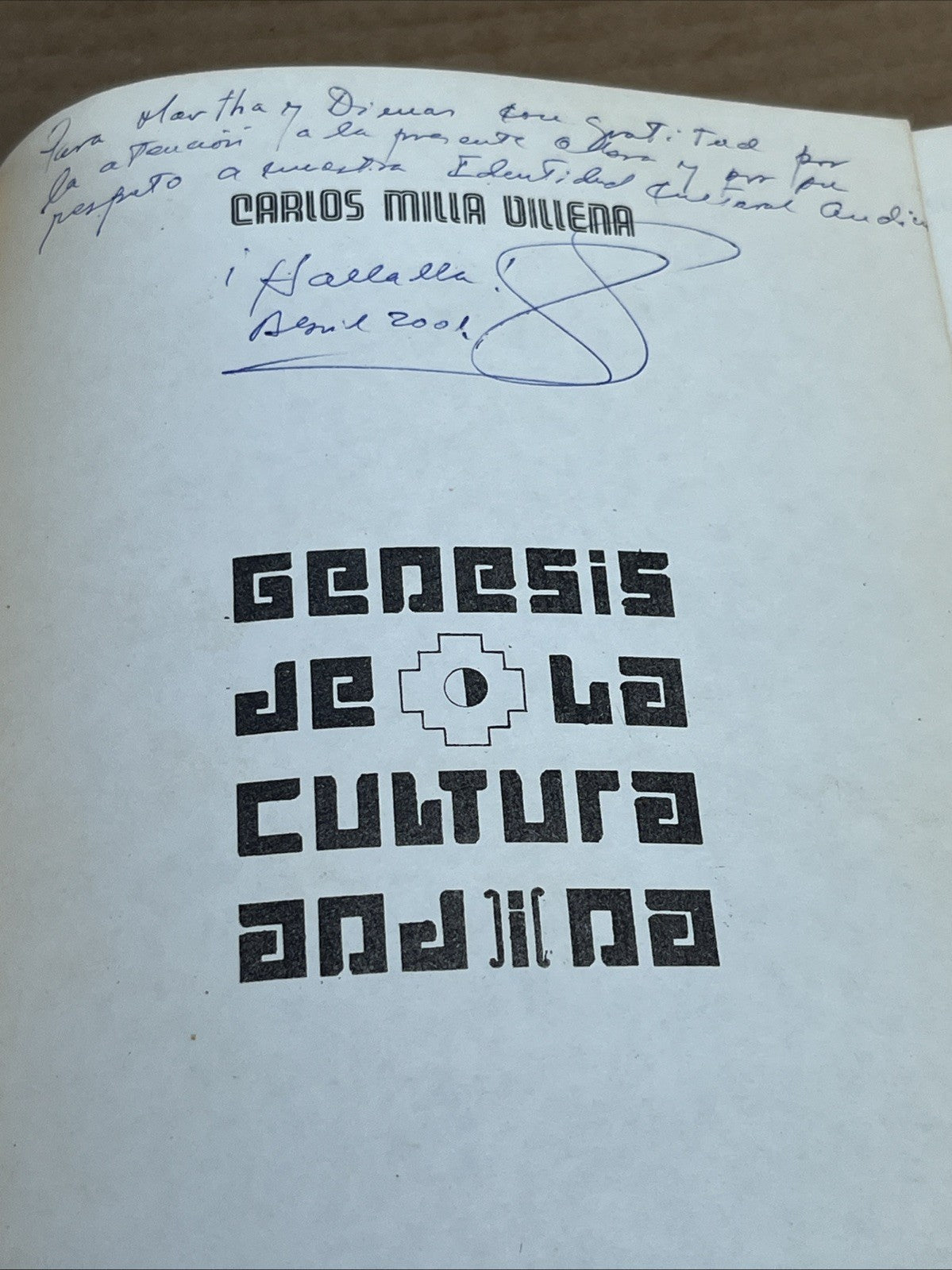 Carlos Milla Villena Genesis De La Cultura Andina por(Peru 1992) RARE