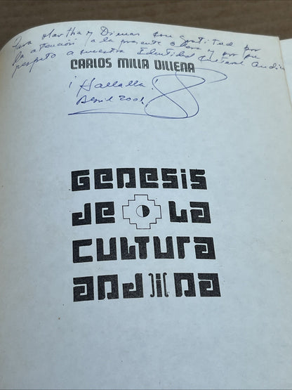 Carlos Milla Villena Genesis De La Cultura Andina por(Peru 1992) RARE