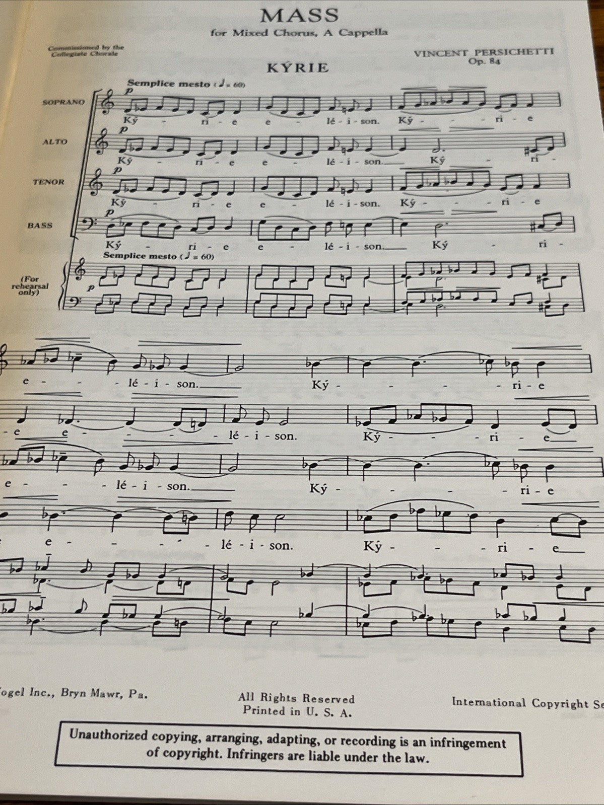 Mass for Mixed Chorus (a cappella)" by Vincent Persichetti