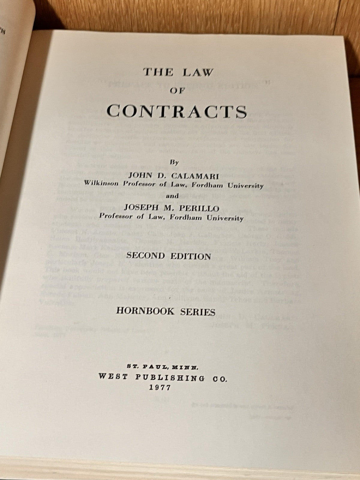 THE LAW OF CONTRACTS By John D. & Perillo Calamari 2nd Edition Hardcover 1977