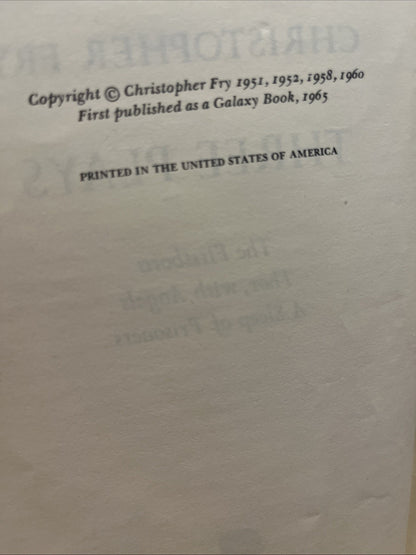 CHRISTOPHER FRY-THREE PLAYS (1965) THE FIRSTBORN/THOR/SLEEP PRISONERS VG+ EX LIB