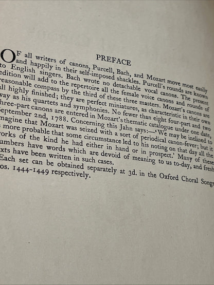 The Oxford Choral Songs from The OLD MASTERS Rounds And Canons By Mozart 1928